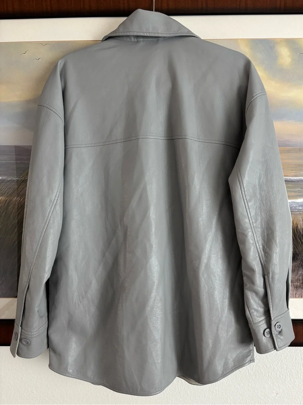 Babaton Pelli Vegan Leather Shirt Jacket -  Size: Small - Marble Gray